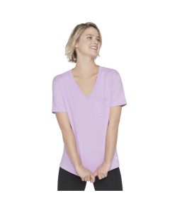 Skechers GO Dri Serene V-Neck Tee WTO80-LVLP damskie t-shirty, Różowe 001