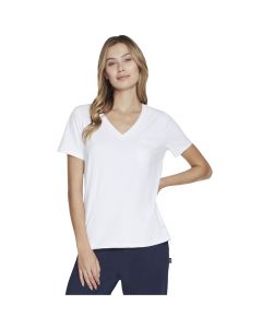 Skechers GO Dri Serene V-Neck Tee WTO80-WHT damskie t-shirty, Białe 001