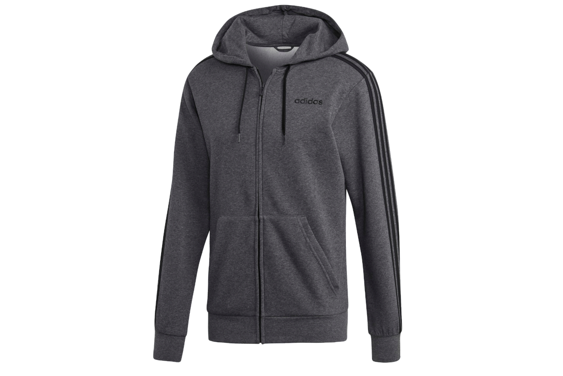 adidas Essentials 3-Stripes Fleece Hoodie DX2528, grey, Mens | eBay